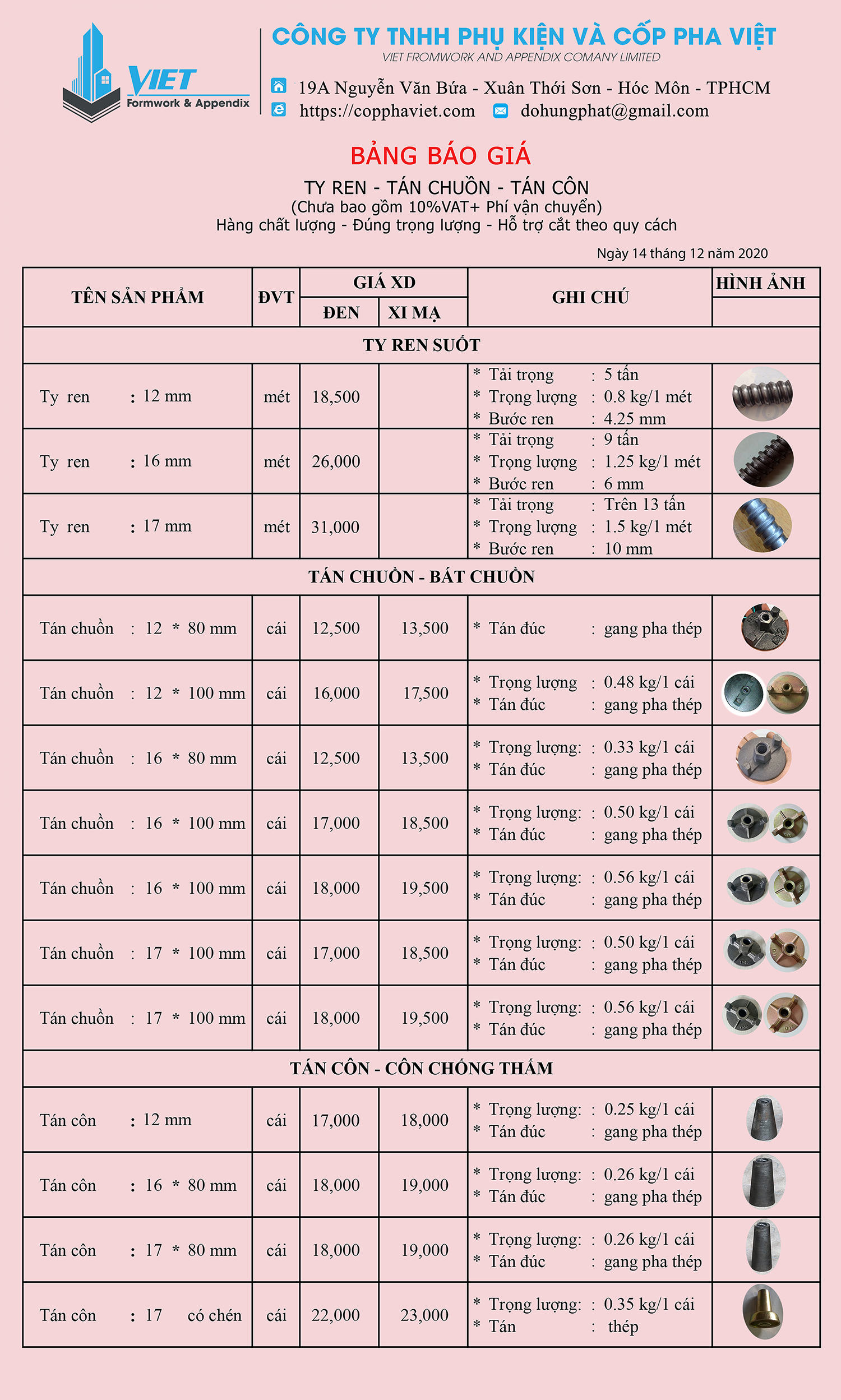 Báo giá ty ren tán chuồn tháng 12 năm 2020