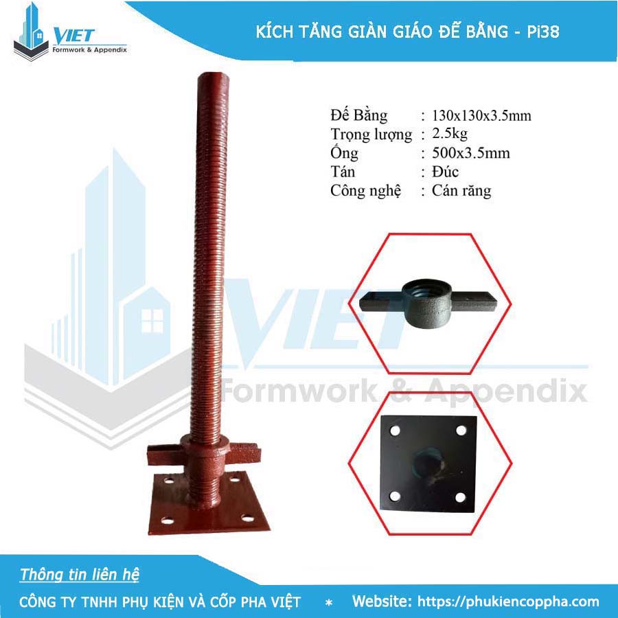 Cấu tạo của kích tăng giàn giáo đế bằng pi38