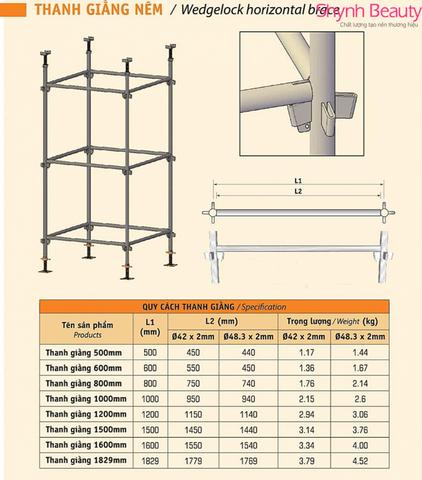  5. Kích thước của hệ giàn giáo nêm